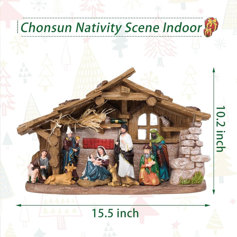 CHONSUN Nativity Scene Indoor 10.2 Inch Christmas Music Village Manger Nativity Sets Tabletop Jesus Christmas Figurines Decorations Christmas Ornaments - Image 2